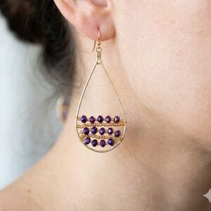 Elegant Gold and Purple Teardrop Earrings